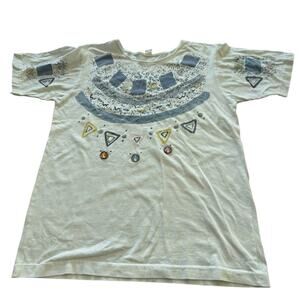 Glitter Jeweled Design Rhinestone Small VTG Abstract Women’s T-Shirt Retro READ